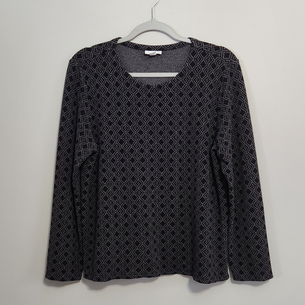 J. Jill Ponte Long Sleeve Top Shirt Black Gray Design Size Large
